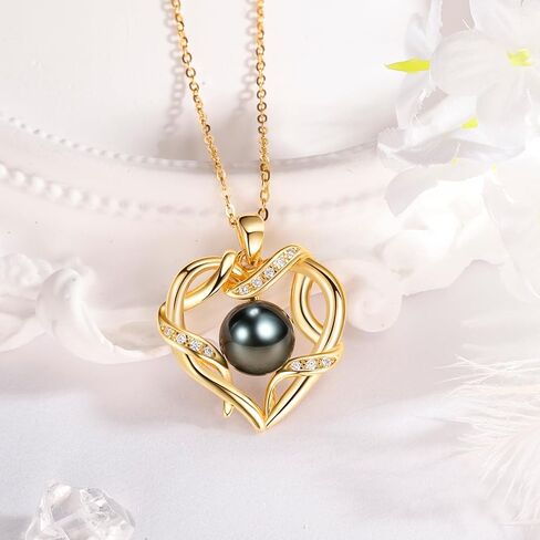 NONNYL Christmas Gifts for Women- Tahitian Black Pearl- Heart Necklace- Wife Mom Girlfriend Her- Anniversary Birthday- Mothers Day Valentine's Day Jewelry Gifts Real 9-10mm Pearl Pendant in Saudi Arabia