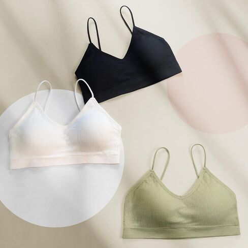 KCDDUMK 3 قطع حمالات صدر مبطنة برقبة على شكل حرف V للنساء، حمالات صدر رياضية للنساء حزم حمالة صدر للنوم مع أشرطة مطاطية in Kuwait