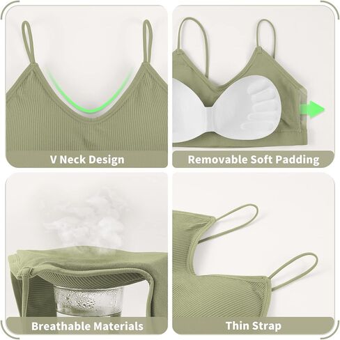 KCDDUMK 3 قطع حمالات صدر مبطنة برقبة على شكل حرف V للنساء، حمالات صدر رياضية للنساء حزم حمالة صدر للنوم مع أشرطة مطاطية in Kuwait