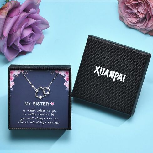 XUANPAI هدايا الأخت، المتشابكة 2 دوائر هدايا قلادة القلب للأخوات، الأخت الكبرى الأخت الصغيرة هدية BFF، هدايا عيد ميلاد الأخت من الأخت in Kuwait