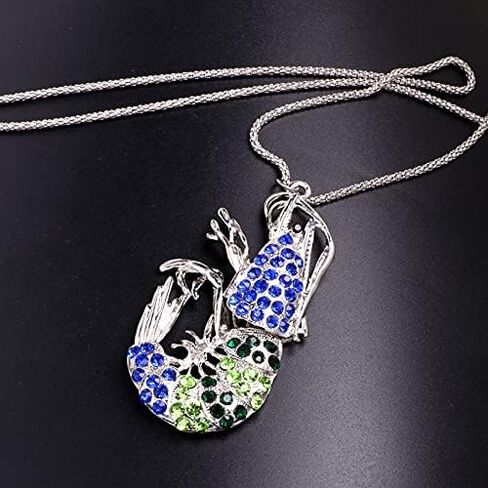 الفضة جراد البحر قاعدة الروبيان قلادة ملونة كريستال الحيوان قلادة للنساء هدايا مجوهرات للبنات in Kuwait