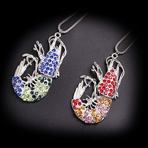 الفضة جراد البحر قاعدة الروبيان قلادة ملونة كريستال الحيوان قلادة للنساء هدايا مجوهرات للبنات in Kuwait