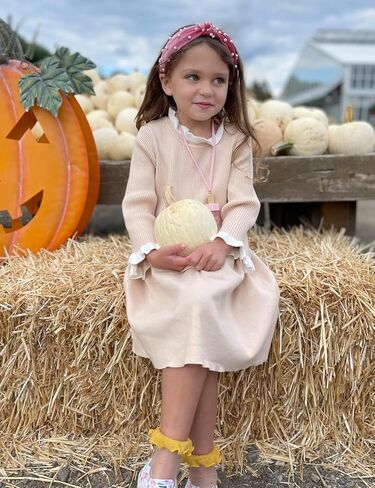 RAISEVERN Kids Little Girl 3T فساتين سترة لطيف المشمش كم طويل كشكش مضلع متماسكة الخريف الشتاء فستان 4T ملابس دافئة غير رسمية للحفلات in Kuwait