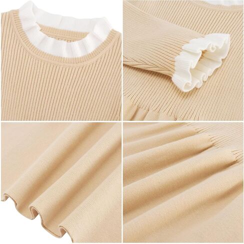 RAISEVERN Kids Little Girl 3T فساتين سترة لطيف المشمش كم طويل كشكش مضلع متماسكة الخريف الشتاء فستان 4T ملابس دافئة غير رسمية للحفلات in Kuwait