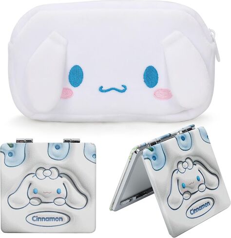 Adilymey Cinnamoro Plush Makeup Cosmetic Bag - Cinnamoro Travel Cosmetic Bag with 1 PCS Mirror Cute Cartoon Soft Travel Cosmetic Bags Gift for Girls Women in Kuwait