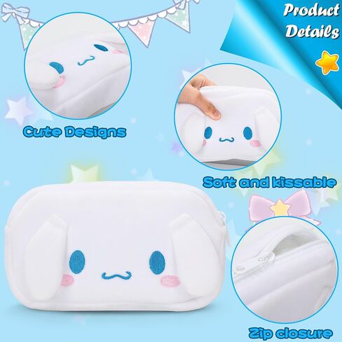 Adilymey Cinnamoro Plush Makeup Cosmetic Bag - Cinnamoro Travel Cosmetic Bag with 1 PCS Mirror Cute Cartoon Soft Travel Cosmetic Bags Gift for Girls Women in Kuwait