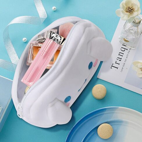 Adilymey Cinnamoro Plush Makeup Cosmetic Bag - Cinnamoro Travel Cosmetic Bag with 1 PCS Mirror Cute Cartoon Soft Travel Cosmetic Bags Gift for Girls Women in Kuwait