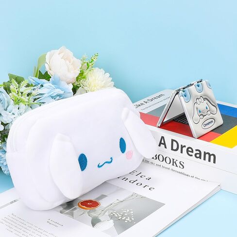 Adilymey Cinnamoro Plush Makeup Cosmetic Bag - Cinnamoro Travel Cosmetic Bag with 1 PCS Mirror Cute Cartoon Soft Travel Cosmetic Bags Gift for Girls Women in Kuwait
