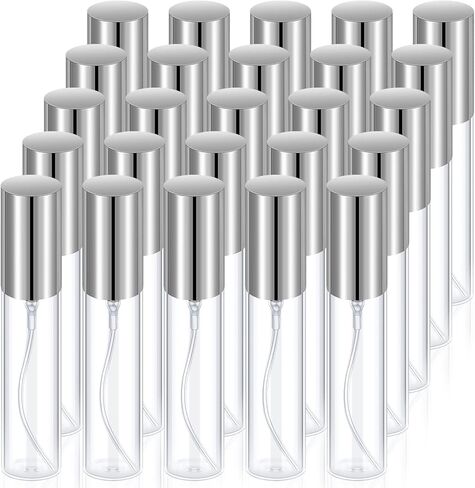 25 قطعة من رذاذ عطر السفر، زجاجة عطر فارغة قابلة لإعادة الملء لزجاجات رذاذ الزجاج، زجاجة عطر شفافة محمولة للسفر (فضي، 10 مل) in Kuwait