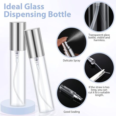 25 قطعة من رذاذ عطر السفر، زجاجة عطر فارغة قابلة لإعادة الملء لزجاجات رذاذ الزجاج، زجاجة عطر شفافة محمولة للسفر (فضي، 10 مل) in Kuwait