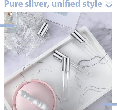 25 قطعة من رذاذ عطر السفر، زجاجة عطر فارغة قابلة لإعادة الملء لزجاجات رذاذ الزجاج، زجاجة عطر شفافة محمولة للسفر (فضي، 10 مل) in Kuwait