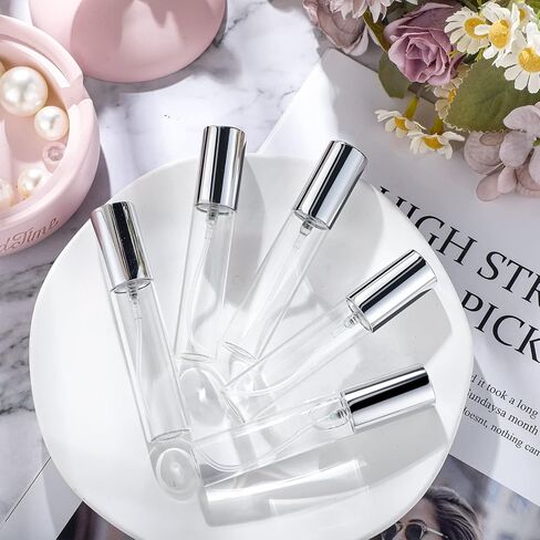 25 قطعة من رذاذ عطر السفر، زجاجة عطر فارغة قابلة لإعادة الملء لزجاجات رذاذ الزجاج، زجاجة عطر شفافة محمولة للسفر (فضي، 10 مل) in Kuwait