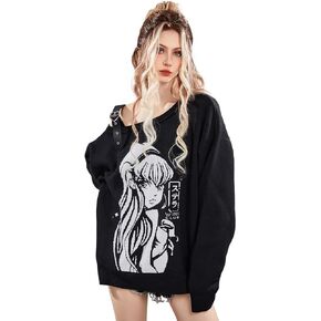 Women's Flora Print Pullover Sweaters Long Sleeved Sweaters Casual Fall Sweatshirt Black