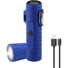 GADATOP Electric Lighter Waterproof Double Arc Lighter Outdoor Windproof Lighter with LED Flashlight Rechargeable USB Lighter Flameless Plasma Lighter with Lanyard Suitable for Camping (Blue)