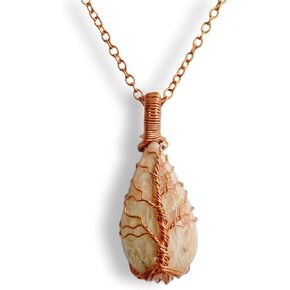 Copper Wire Wrapped Natural Gemstone Pendant Necklace | Tree of Life Necklace Healing Stone Pendant Necklace (Scolecite) in Saudi Arabia