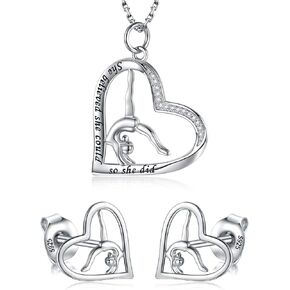 Gymnastics Gifts for Girls Gymnast Earrings Necklace 925 Sterling Silver Team USA Girl Fashion Jewelry Pendant Sport Ballerina for Girl Birthday