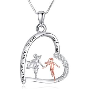 قلادة الأخت من الفضة الإسترلينية عيار 925 على شكل قلادة الأخوات هدايا مجوهرات للنساء والفتيات والأصدقاء in Kuwait