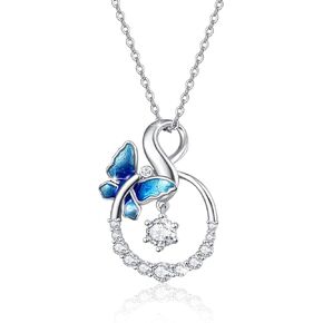 Butterfly Pendant Necklace Gifts for Women, S925 Sterling Silver Pendant Jewelry White Gold Plated with Colorful 5A Cubic Zirconia Crystals for Mom Wife Girls