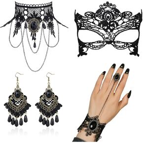 HAIAISO القوطية المختنق هالوين مصاص دماء المختنق قلادة الأسود الدانتيل المختنق الدانتيل تنكر قناع القوطية أقراط سوار لجميع القديسين in Kuwait