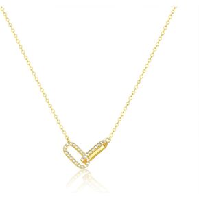 Diamond CZ Pendant Necklace for Women Girls Gifts - 18K Plated Gold Paperclip Pendant Necklace for Women - Dainty Gold Choker Neckalce Aesthetic Jewelry