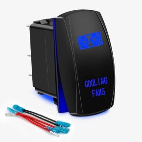Waterproof 5 Pin REAR LIGHTS Rocker Switch Laser Finger SPST ON/OFF Two LED Backlit Blue Light 20A 12V For Auto Automotive Motorcycle Truck Boat Marine Off-Road Replace Kit (with Jumper Wire)