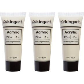 KINGART 500-102 PRO Artist Quality Soft Beige Acrylic Paint, 22ml (0.74oz) Tubes, 3 Pack - Set (66ml Total), Soft Beige