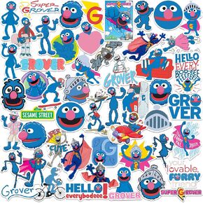 Sesame Street Grover 50ct Vinyl Large Deluxe Stickers Variety Pack - Laptop, Water Bottle, Scrapbooking, Tablet, Skateboard, Indoor/Outdoor