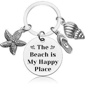 Vadaka Beach Gifts for Women Beach Lover Gift Keychain Beach Themed Gifts The Beach is My Happy Place Keychain Beach Jewelry Beach Keyring Christmas Graduation Gift for Women Girl Teens Beach Lover