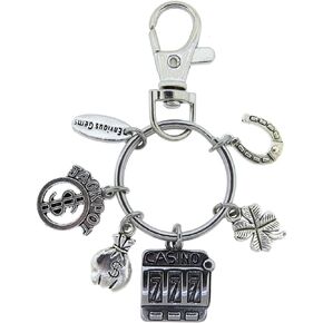 Casino Slot Machine Jackpot Money Bag Stainless Steel Keychain Lucky Slot Machine Winner Lucky Charms Keyring with Swivel Clasp Zipper Pull