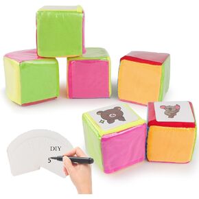Anboor 4 Pcs DIY Education Playing Game Dice Toy, 3.9 Inch Large Dice Plush Cube with Pocket Soft Foam Early Education Learning Cubes Stacking Blocks Toys