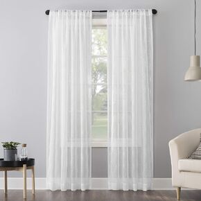 No. 918 Tamaryn Embroidered Trellis Sheer Rod Pocket Curtain Panel, 50" x 63", Ivory Off-White