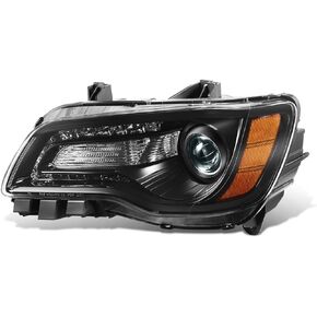 DNA MOTORING Left OE Style LED DRL Headlight Compatible with 2011-2014 Chrysler 300,Black/Clear, OEM-HL-0223-L