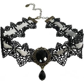 Retro Handmade Choker Necklace for Women Gothic Black Lace Necklace for Halloween Punk Costume Party Royal Court Vampire Choker