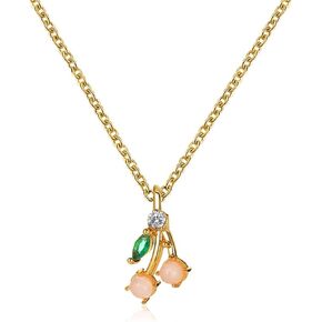Crystal Fruit Necklace for Women Girls Cute Colourful 14K Gold Plated Lifelike Apple Strawberry Cherry Peach Grape CZ Tropical Fruit Charm Pendant Fruit Basket Choker Jewelry Gifts