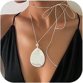 Boho Long Choker Necklace Layered White Wrap Choker Necklaces Chain Pandent Y Necklace for Women and Girls
