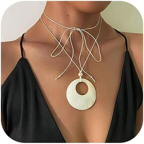 Boho Long Choker Necklace Layered White Wrap Choker Necklaces Chain Pandent Y Necklace for Women and Girls