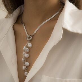 Missgrace Boho Dainty Tassel Choker Necklace Simple Y Long Pearls Pendant Necklace Multilayer Bar Disc Prom Wedding Choker Necklace Adjustable Layering Choker Necklaces for Women