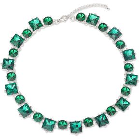 Emerald Green Crystal Rhinestone Statement Bib Choker Necklace for Women Girls Sparkly Dark Green Square Round Gem Stone Collar Necklace Green Prom Costume Formal Dress Jewelry