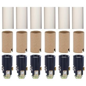 Creative Hobbies Chandelier Lighting Fixture Socket Kit, Candelabra E-12 Sockets with Cardboard Insulators and 1 3/4-Inch Tall White Plastic Candle Cover Sleeves, Set of 6
