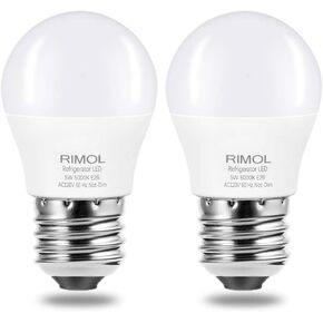 Refrigerator Light Bulb, 40W Equivalent 120V A15 LED Fridge Bulbs 5 Watt Daylight White 5000K E26 Medium Base, Energy Saving Freezer Ceiling Home Lighting, Not-Dim, Waterproof, 2 Pack