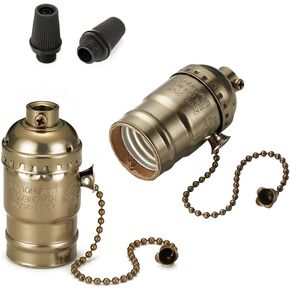 Onite مقبس مصباح عتيق، 2 قطعة UL مدرج E26 نوع 1/8 بوصة أنبوب خيط مقبس مصباح معدني أساسي برغي قياسي أمريكي مع مفتاح سلسلة سحب (برونز) in Kuwait