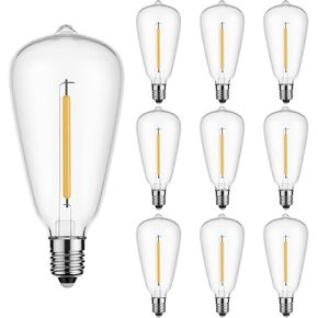 Couah 10 Pack Edison LED Light Bulbs, 0.6 watt E12 Screw Base Replacement Bulbs, LED Shatterproof Bulbs ST38 Clear Plastic Light Bulbs for Outdoor Patio ST38 String Lights, Warm White