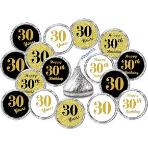 30th Birthday Kisses Stickers, (Set of 324) Chocolate Drops Labels Stickers for 30th Birthday, Party Favors Decor for Kisses. Made in USA, 9 Designs (36 Stickers of Each)