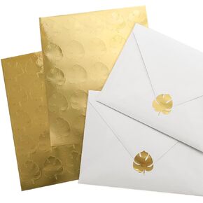Whaline 500Pcs Gold Foil Monstera Stickers Self-Adhesive Monstera Leaves Seal Stickers Tropical Plant Leaf Label Decals for Greeting Invitation Cards Envelope Sealing Birthday Gift Wrapping Supplies