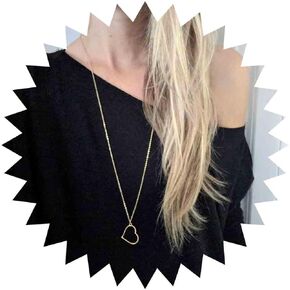 Boho Long Love Pendant Necklace Gold Minimalist Heart Necklace Chain Hollow Heart Drop Necklace Jewelry for Women and Girls Gifts(Gold)