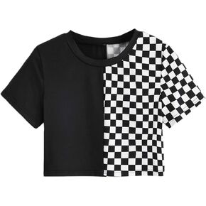 SweatyRocks Women's Short Sleeve Round Neck Colorblock Stripe Tee Shirt Crop Top in Saudi Arabia