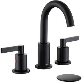 Brushed Gold 8 Inch Widespread Bathroom Sink Faucet for Sink 3 Hole with Pop-Up Drain, High Arc Modern Two Handle Bathroom Vanity Lavatory Faucet with Brass 360° Swivel Spout, TAF830C-PB