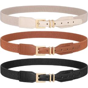 JASGOOD Women Skinny Elastic Waist Belt for Dresses Ladies Thin Stretchy Belts with Square Gold Buckle