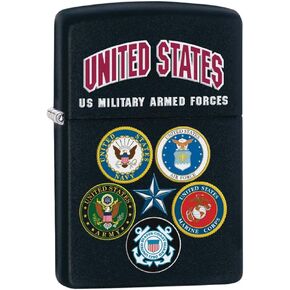 Zippo Lighter: U.S. Armed Forces Emblems - Black Matte 81173