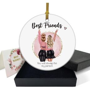 REWIDPARTY Thank You Gifts for Neighbor Friends Christmas Birthday Gifts Ornament for Neighbor Women Men Christmas Tree Decoration Keepsake 3" Circle Ceramic Ornament with Gold Ribbon & Gift Box